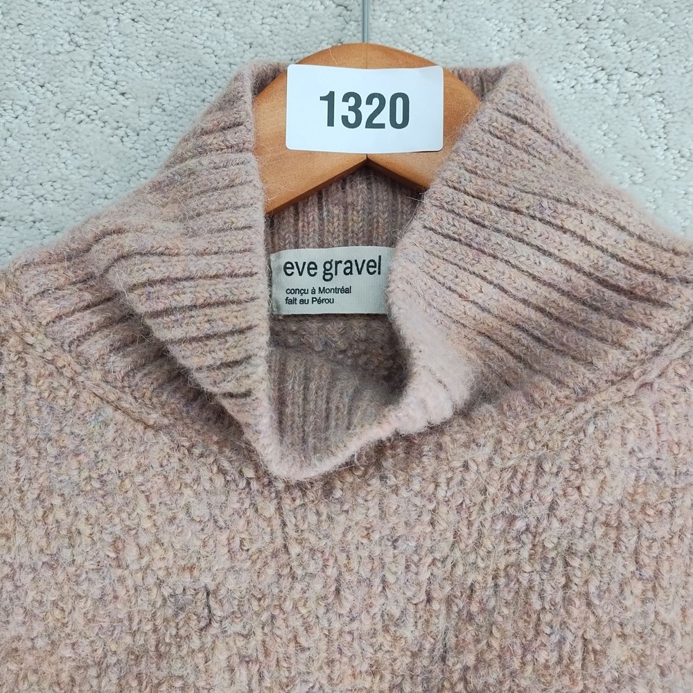 Eve Gravel Sweater Womens L Turtleneck Baby Alpaca Wool Cropped Pink Ribbed Hem - Picture 8 of 9